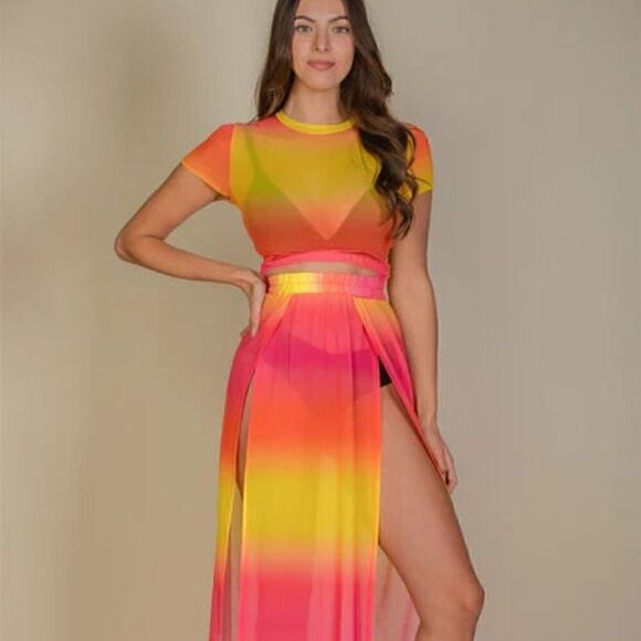 High split mesh sheer maxi skirt coverup - Picture 1 of 8
